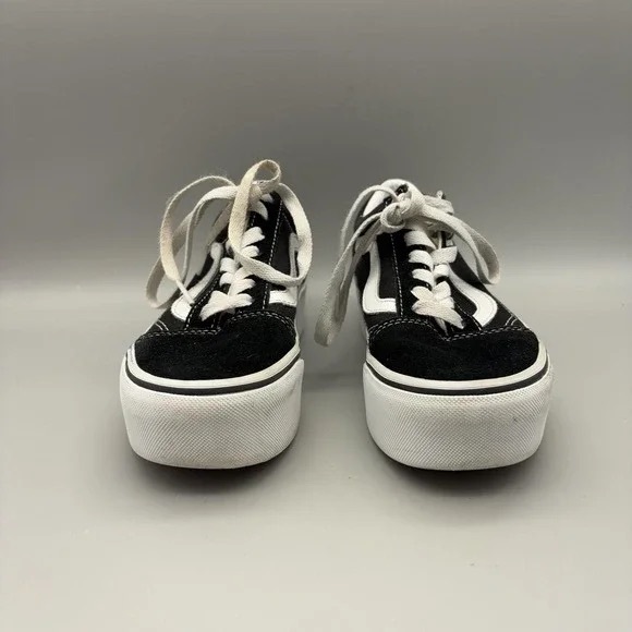 Vans Black and White Platform Low-Top Lace-Up Women's Sneakers - Picture 2 of 3